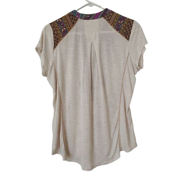 Tiny Anthropologie Womens Size Small Cream Floral Short Sleeve V Neck Blouse Top - Picture 5 of 7